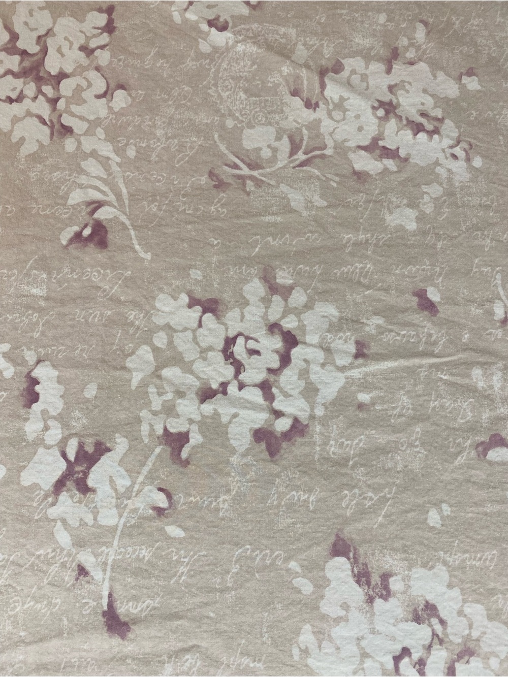 Croscill Floral Script Sheet in Taupe, White, and Mauve Queen fitted sheet